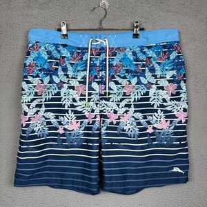 Tommy Bahama Swim Trunks Mens XXL Blue Floral Stripe Beach Vacation Board Shorts